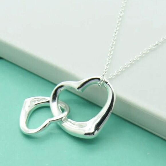 Valentine's Day Double Floating Heart Necklace 16" Chain .925 Stamped - Picture 5 of 5